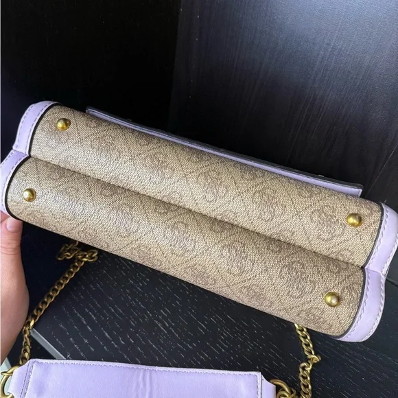 GUESS Katey Flap Shoulder Bag Lilac Rare Quilted Purse Crossbody Lavender Cream - Picture 11 of 15